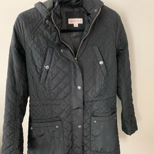 Merona Black Quilted Utility Jacket with Snap & Zipper